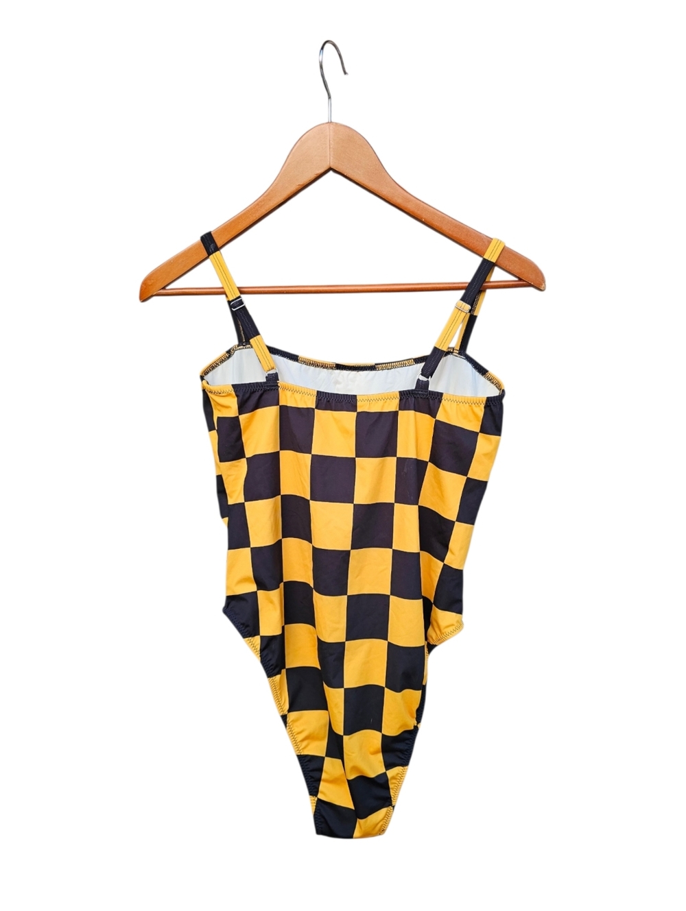 NWT Solid & Striped X Re/Done Yellow Black Checkerboard One-Piece Swim Suit - Picture 6 of 8